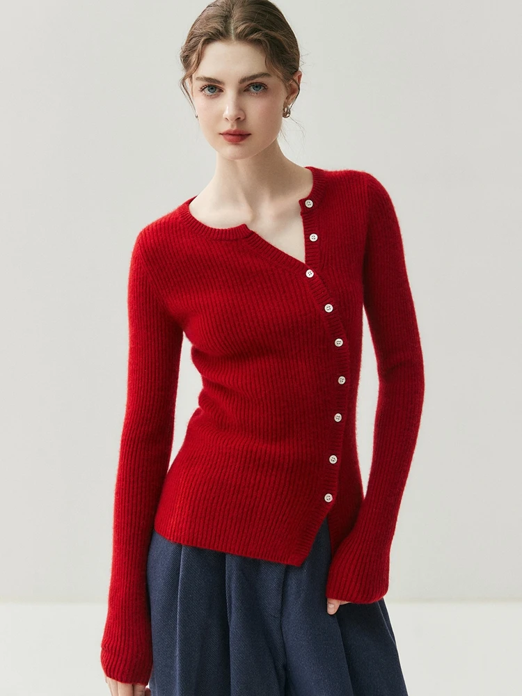 TLOML Jesienno-Zimowy Damski Dopasowany Kardigan Sweter ze 100% Kaszmiru Podstawowy Prosty Styl Nowa Moda Dekolt w Serek Asymetryczne Rozcięcie