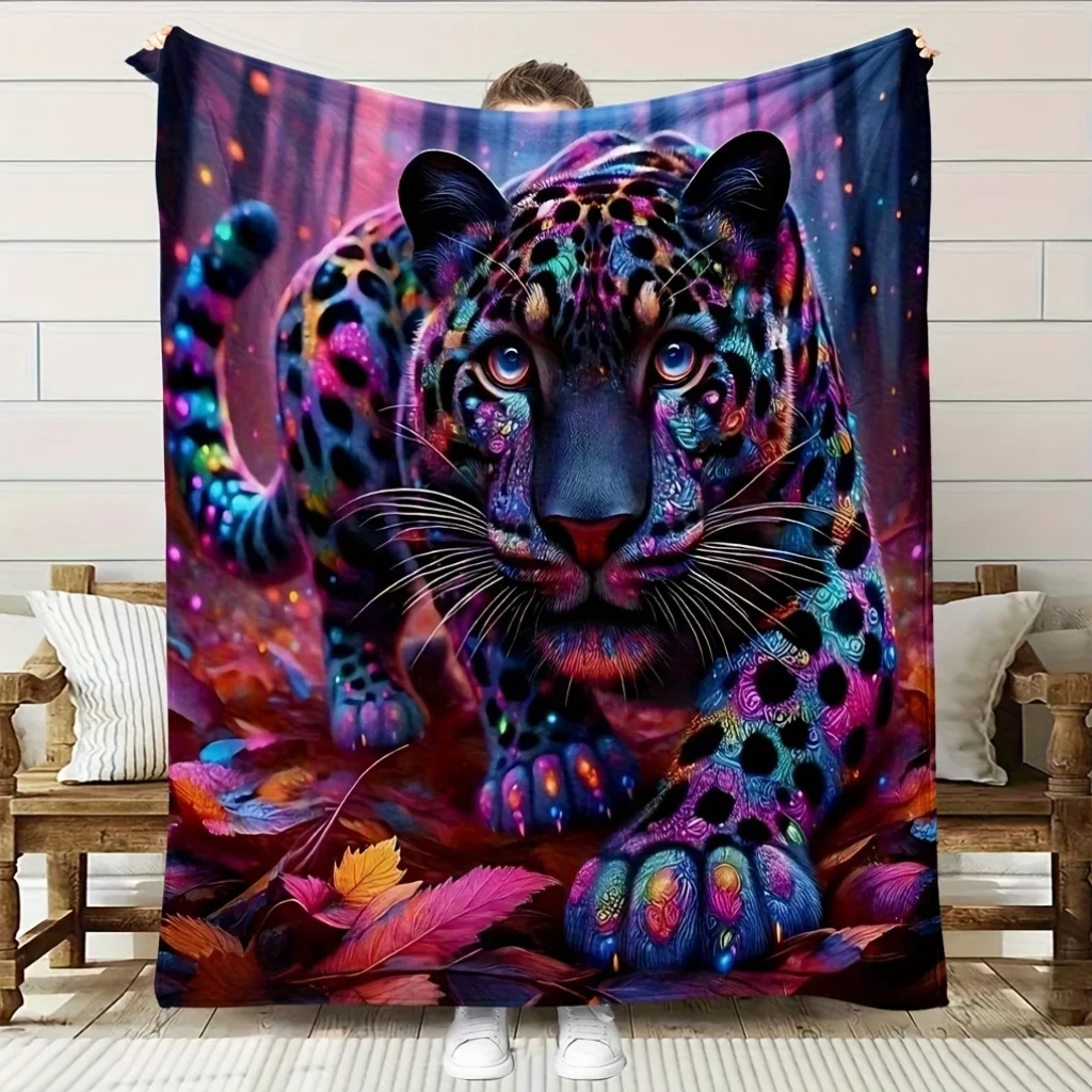 Red Rose Green Leaf Leopard Romantic Floral Soft Cozy Throw Blanket for Sofa Bed Passionate Ambiance