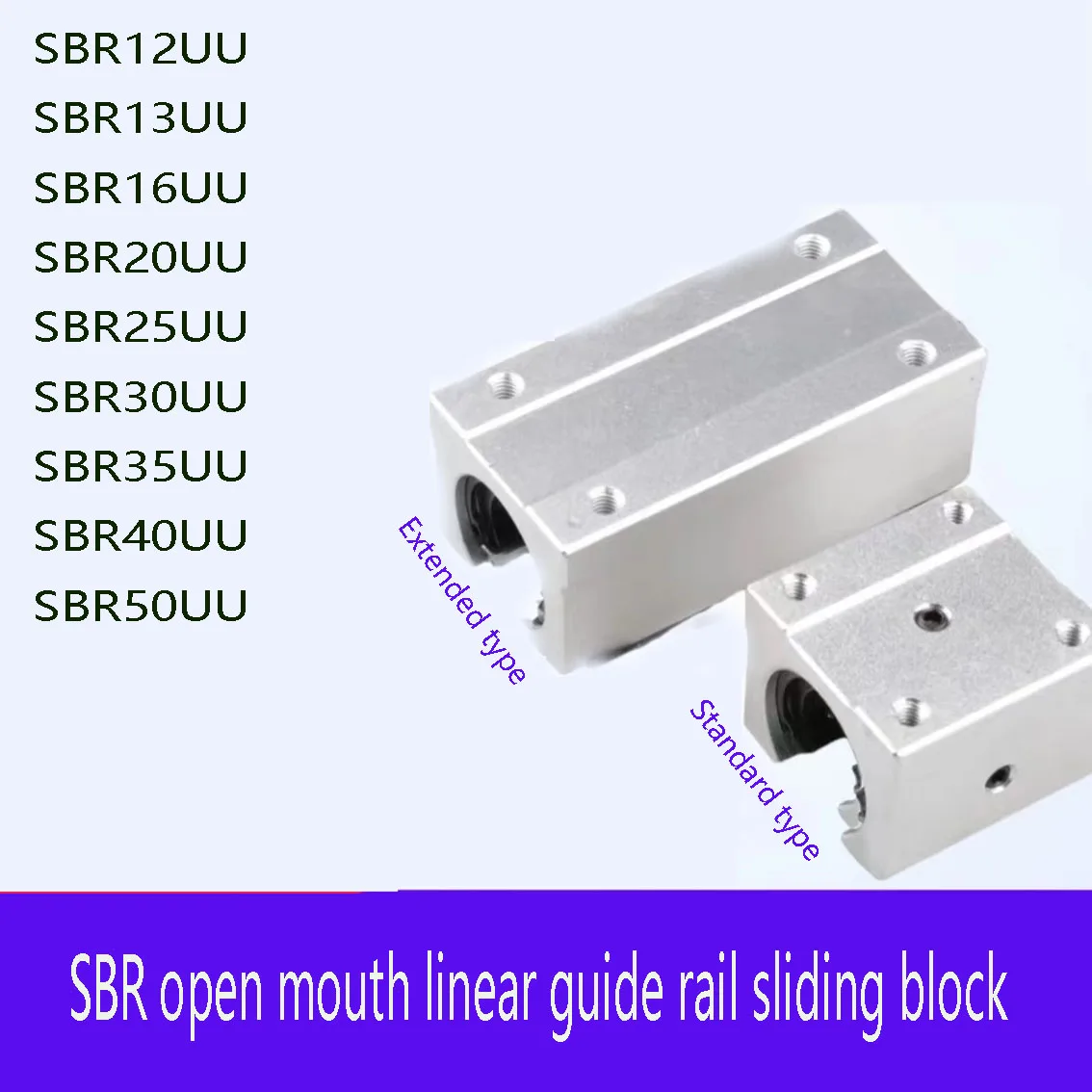 

1PCS SBR12/13/16/20/25/30/35/40/50UU Linear Ball Bearing Seat Standard/extended Linear Slider Suitable for SBR Linear Guide Rail