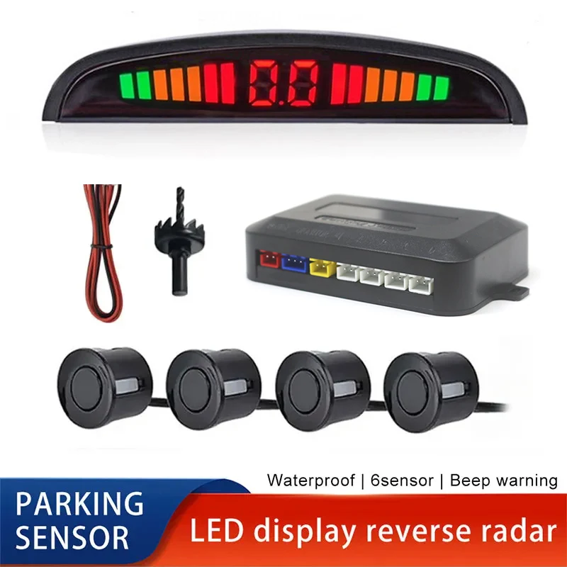 Sensor de estacionamiento LED Parktronic para coche con 4 sensores, sistema de detección de Monitor de Radar de estacionamiento de marcha atrás, pantalla retroiluminada de 22MM