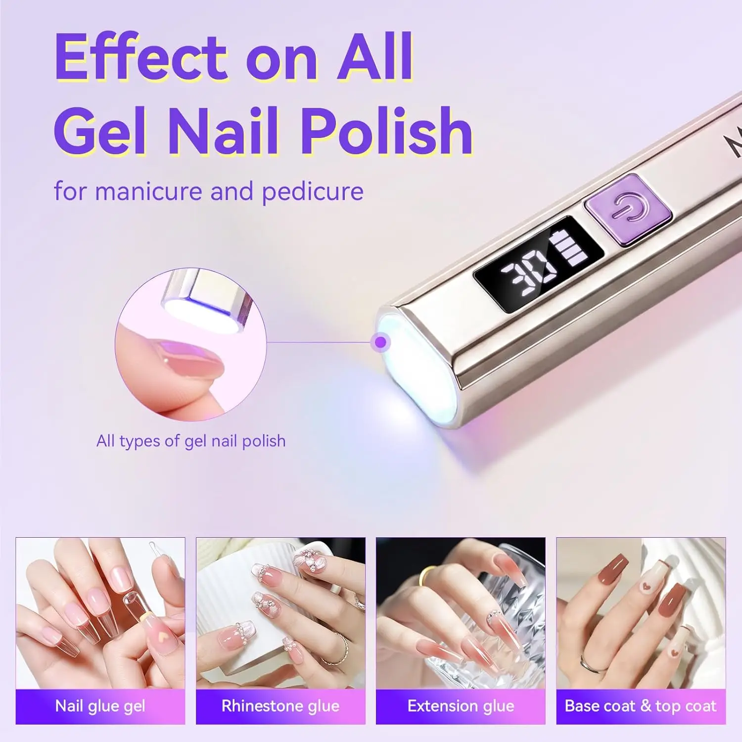 Makartt Handheld UV Light for Gel Nails Portable Mini UV LED Nail Lamp Fast Curing Dryer Rechargeable USB LCD 2 Timers DIY Salon