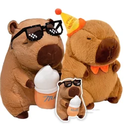 Happy Birthday Hat Capybara Plushie Stuffed Cartoon Swag Hug Milk Bottle Capibara Plush Toy Unique Birthday Gift for Boy Girl