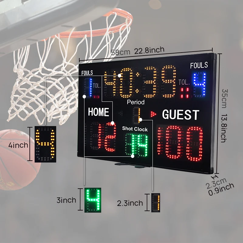 15 Digits Led Sports Match Scoreboard Digital LED Basketball 24s Shot Clock Scoreboard