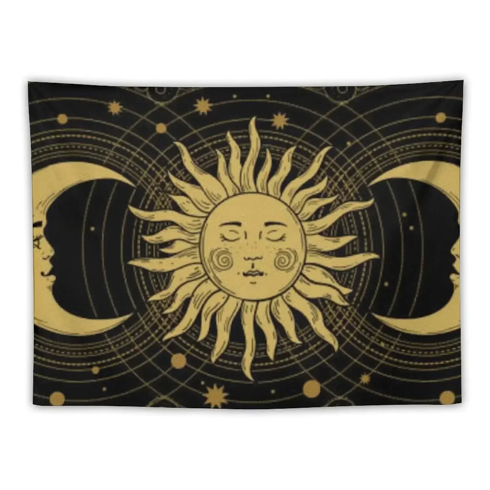 

Vintage Celestial Tarot Golden Sun with Two Crescent Moons Tapestry Room Decor Home Decorations Tapestry