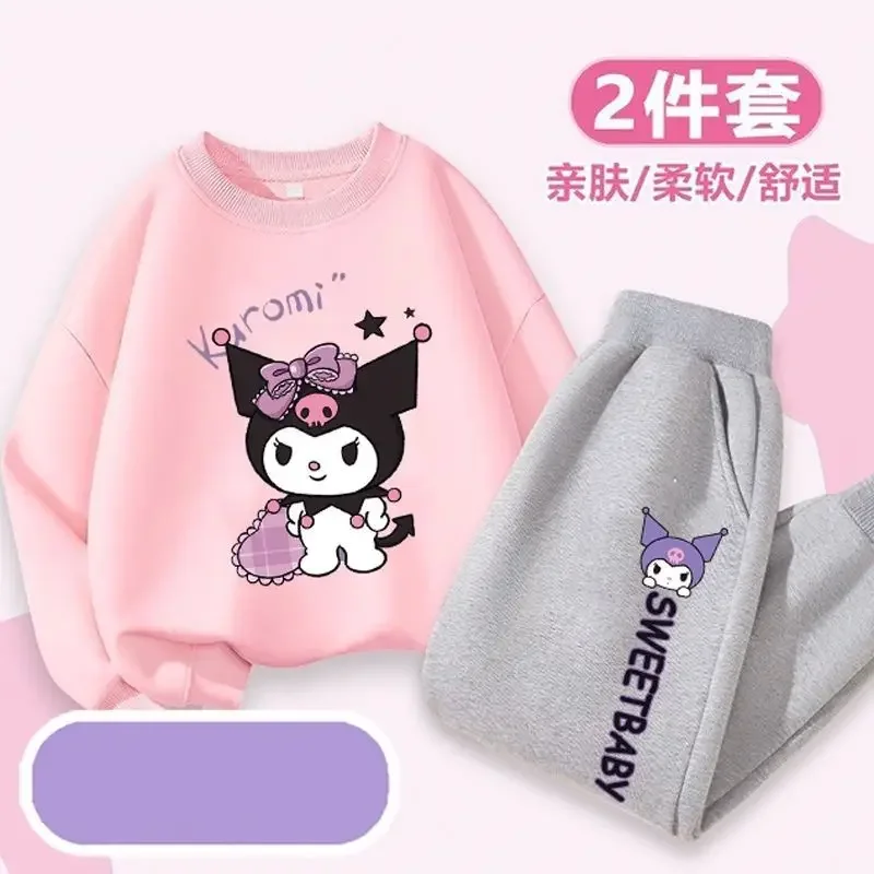 Pull Kawaii Anime Sanrioed pour enfants, pull pour filles et garçons, tenue décontractée, cinnamoroll imbibé, vêtements de dessin animé sportifs, cadeau mignon, automne, 2 pièces