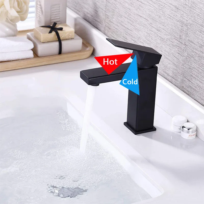 

Black Basin Faucet Stainless Steel Bathroom Deck Installation Water Taps Sink Makeup Table Vanity Washface Tap Washhands Faucets