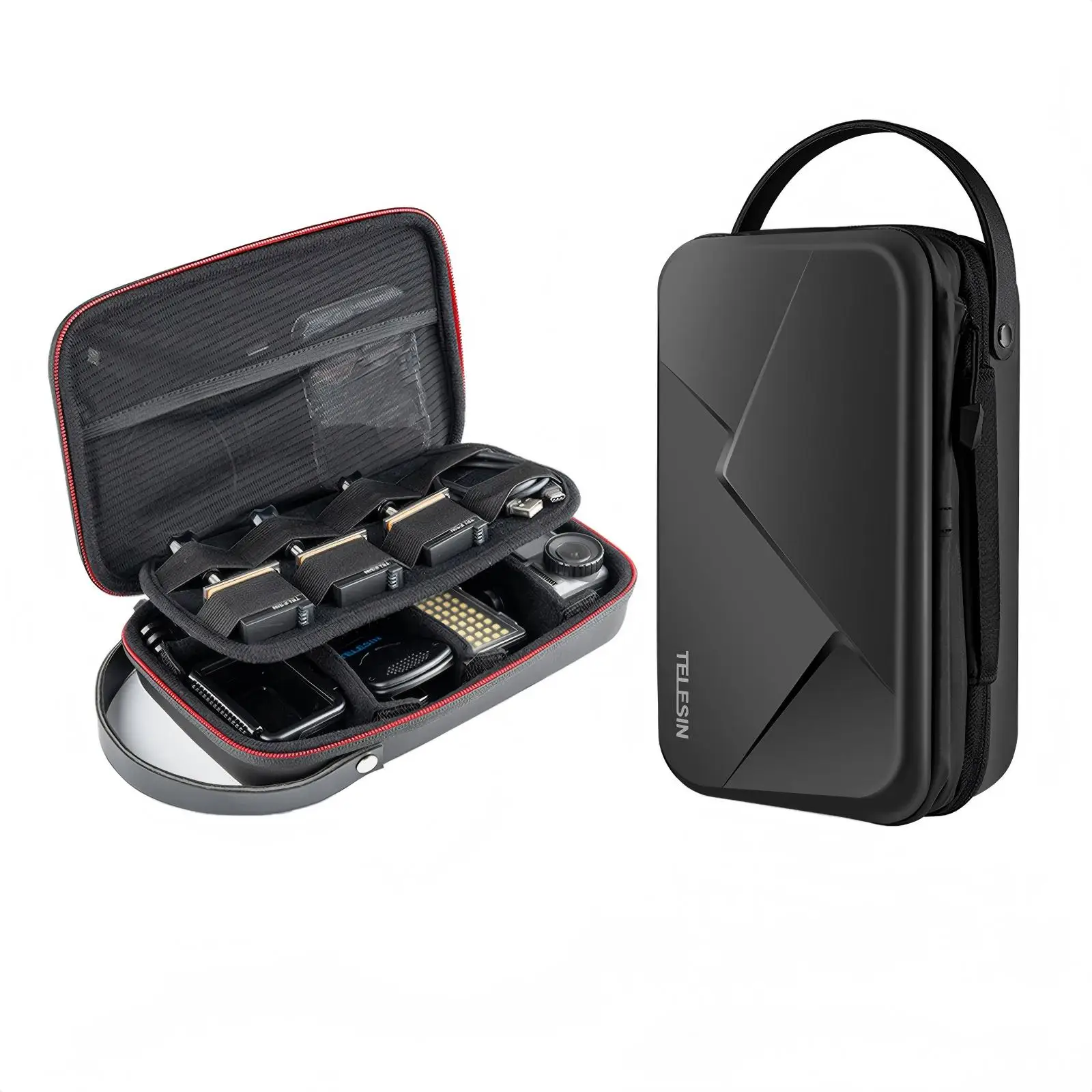 

TELESIN Waterproof Carrying Adjustable Space Bag PU for GoPro Hero 13 12 11 10 9 8 7 6 Insta360 DJI Osmo Action Accessories Bag