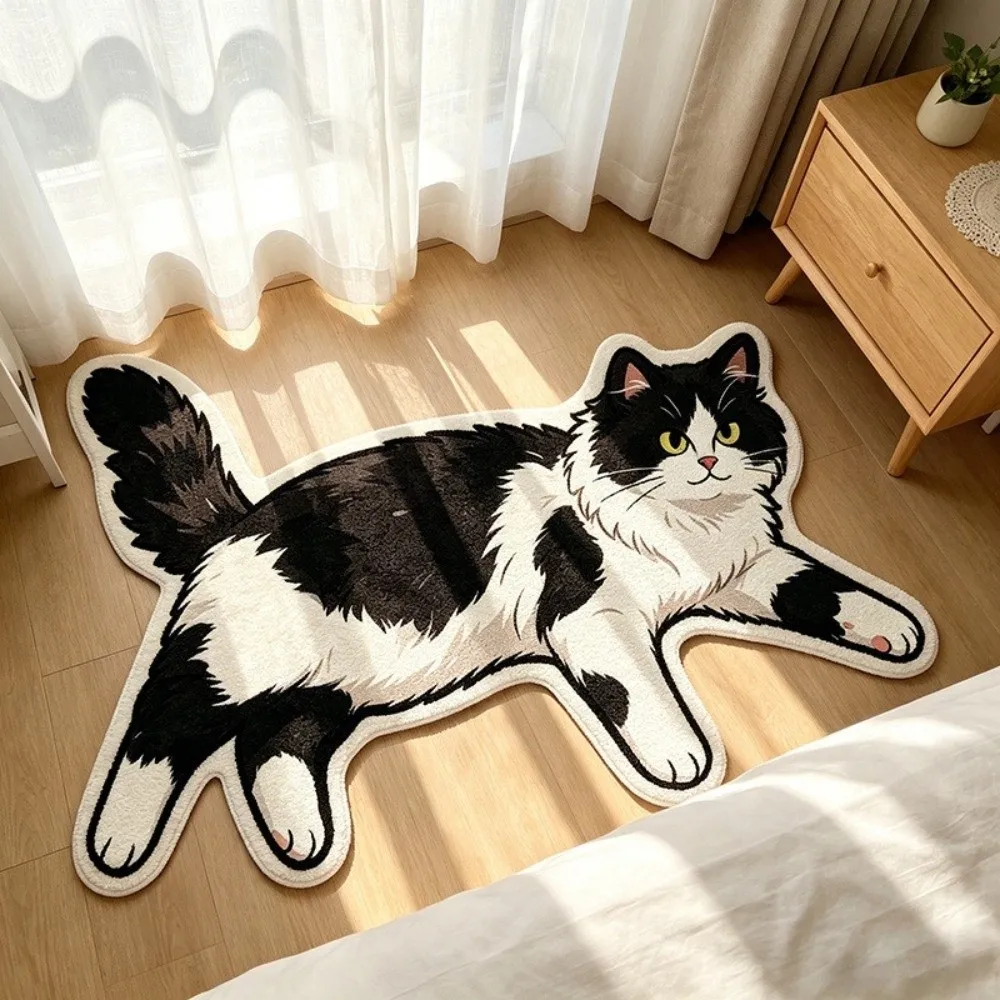 Pet Lover Gift Non Slip Cat Floor Mat Cartoon Cat Shape Absorbent Cat Shaped Rug Not Easy To Shed Bathroom Rug Bathroom