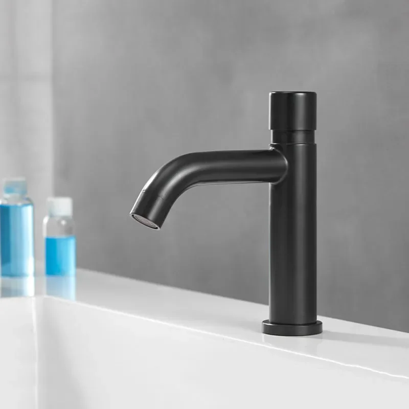 

Black 304 Stainless Steel Bathroom Basin Faucet Pressure Public Toilets Washbasin Faucet Single Cooling Delay Sink Faucet