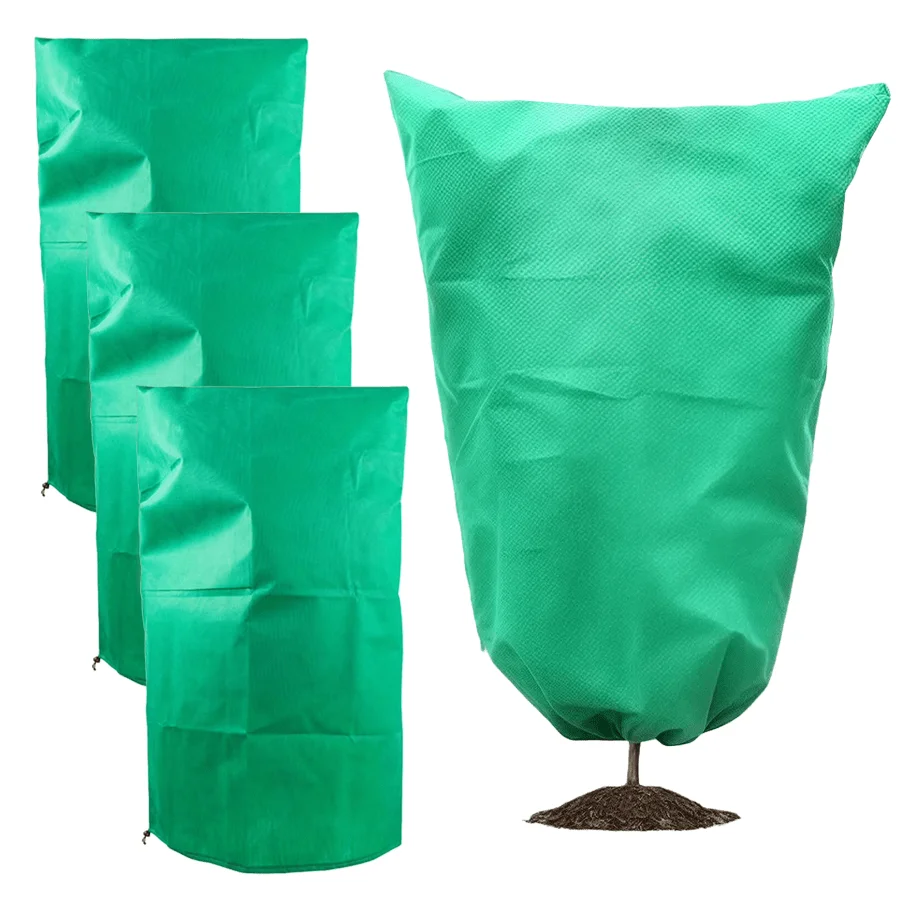 12pcs Winter Plant Frost Protection Bag Drawstring Green Tree Shrub Cover Anti-freeze Plant Jacket Patio Potted Garden XJM