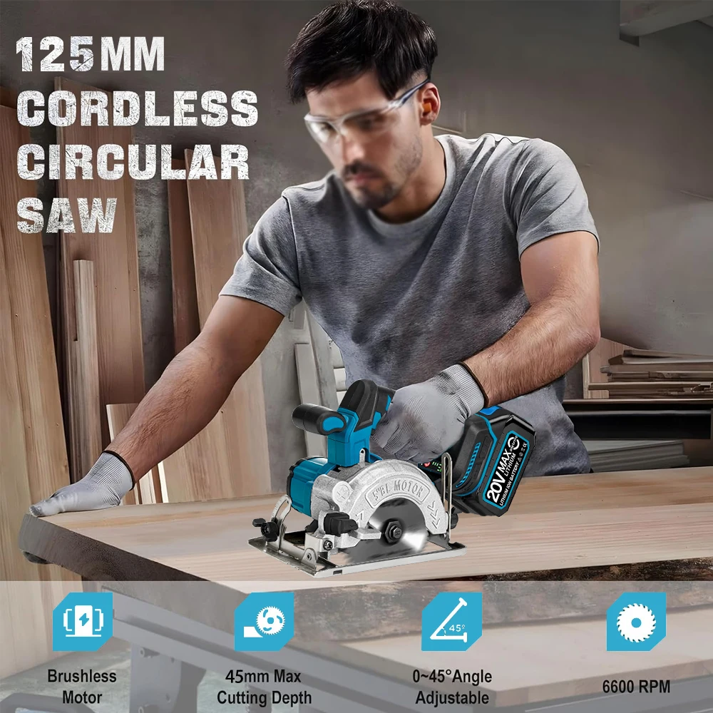 5 Inch 125MM Brushless Electric Rechargeable Circular Saw High Power Cordless Metal Cutting Machine for Makita 18V Battery