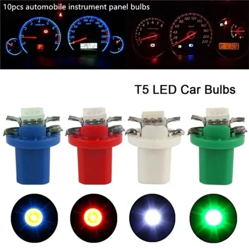 10pcs Automobile Instrument Panel Bulbs T5 B8 5D 5050 1smd LED Central Console Lamp Bulbs