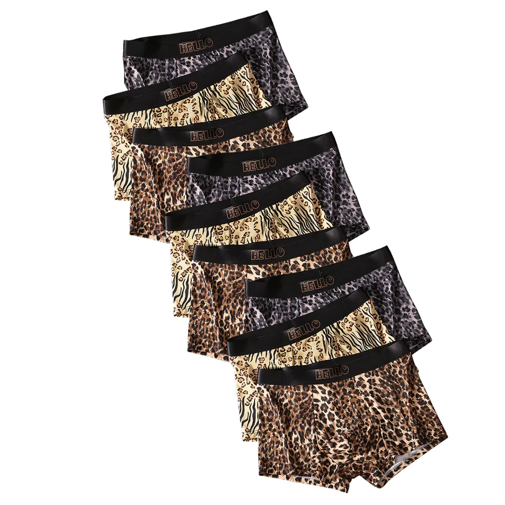 

8 шт., коричневые боксеры с леопардовым принтом на заказ, мужские трусы из кожи гепарда с животными, нижнее белье, крутые трусы