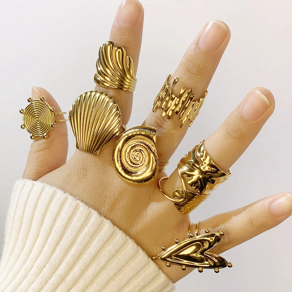 Personalized Ring Stainless Steel Heart Flower Butterfly Adjustable Rings for Women Fashion Single Party Ring Anillos Steampunk