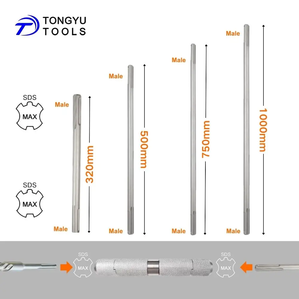 SDS Max Extension Shaft SDS Max Drill Rod with Max-Lock Coupler Adapter for Rotary Hammer Deep Hole Drilling
