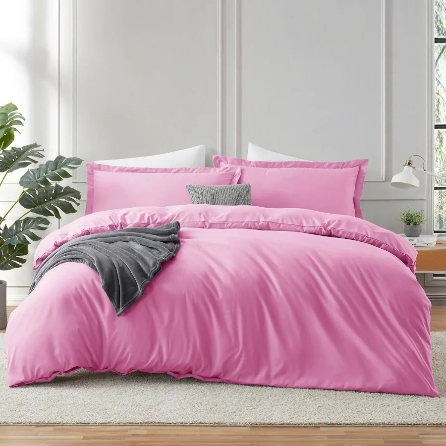 

Light Pink Duvet Cover Full Size 3 Piece Soft Double Brushed Bedding Set for Modern Bedrooms Includes 1 Duvet Cover 80x90 inche