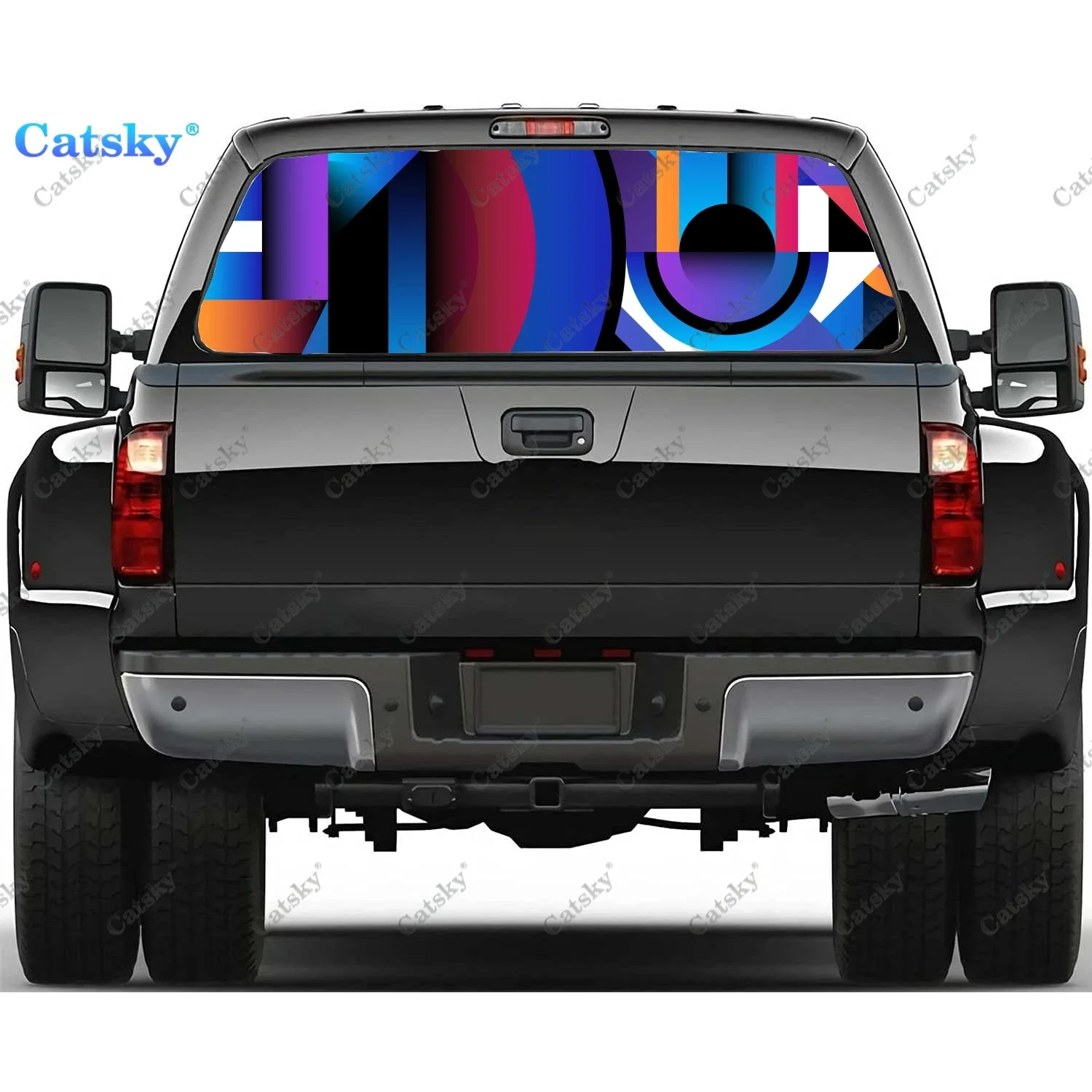 

Абстрактные геометрические формы, наклейка на заднее окно, подходит для пикапа, грузовика, автомобиля, универсальная прозрачная перфорированная виниловая наклейка на заднее окно