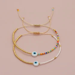 Fashion Jewelry Simple Bracelets Evil Eye Gold Plated Miyuki Beaded Dainty Bracelet for Women Teen Girl Handmade Gift Pulsera