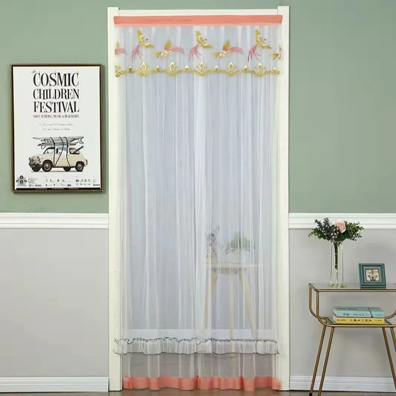 Non Perforated Double-layer Yarn Long Door Curtain Summer Transparent Fabric Mosquito-proof Door Curtain Home Decor Door Curtain