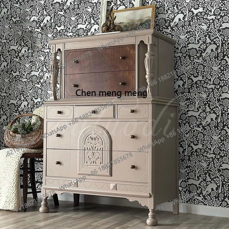 

American high-grade gray solid wood high bucket cabinet, dressing cabinet, living room bedroom bedside cabinet