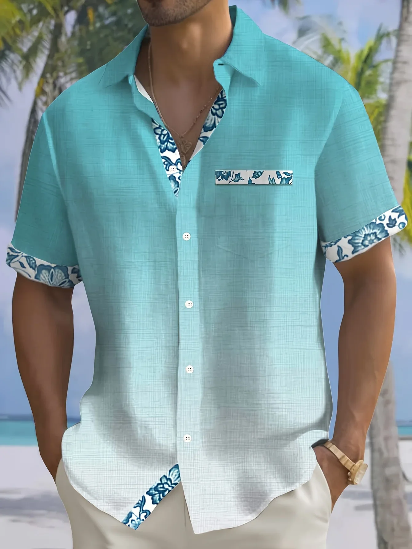 

Summer Tropical Print Hawaiian Shirt For Men Fashion Casual Man Short Sleeve Beach Wear Stylish Party Holiday Outfit Shirts