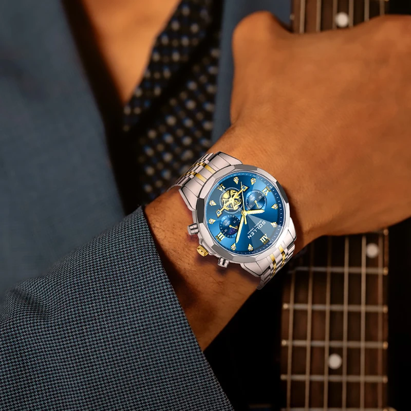 Orologio da uomo retrò di lusso Orologi impermeabili alla moda per uomo Orologi da polso al quarzo Quadrante verde Cinturino in acciaio inossidabile Reloj Mujer