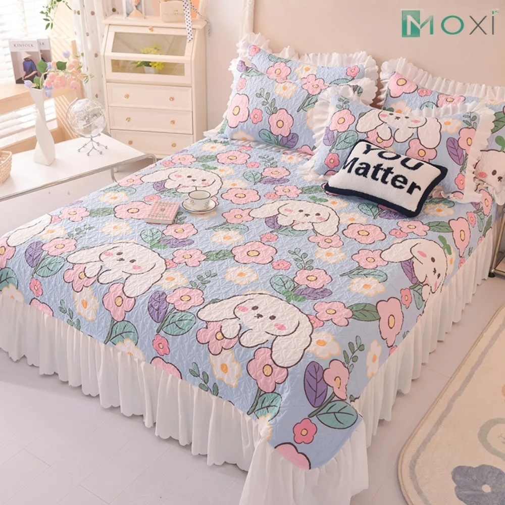 Korean Quiltied Mattress Cover Washed Cotton Embroidery Ruffle Lace Bedspread Side Coverlet Thicken Bed Linen Home Decor 1Pc