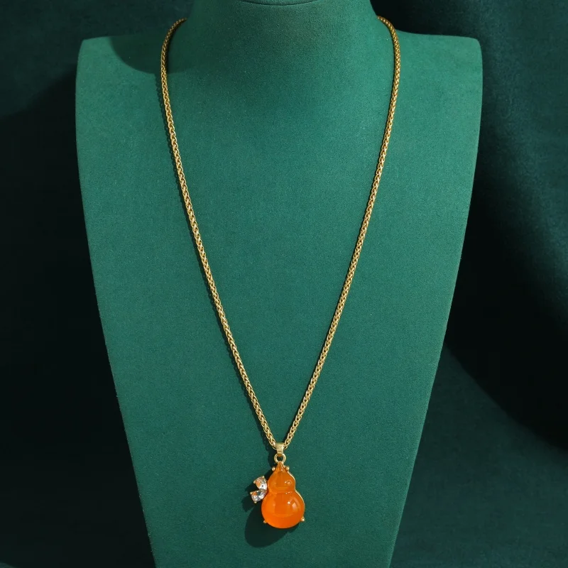 

Charm Vintage Calabash Yellow Pendent Necklaces Glass Gold Color Mother's Day Jewelry Gift Brand 2026 Design Accessories