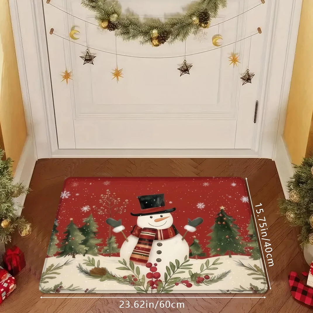 Christmas Snowman Doormat Festive Winter Snow Scene Pine Tree Entrance Carpet For Bedroom Kitchen Front Door Decor Floor Mat