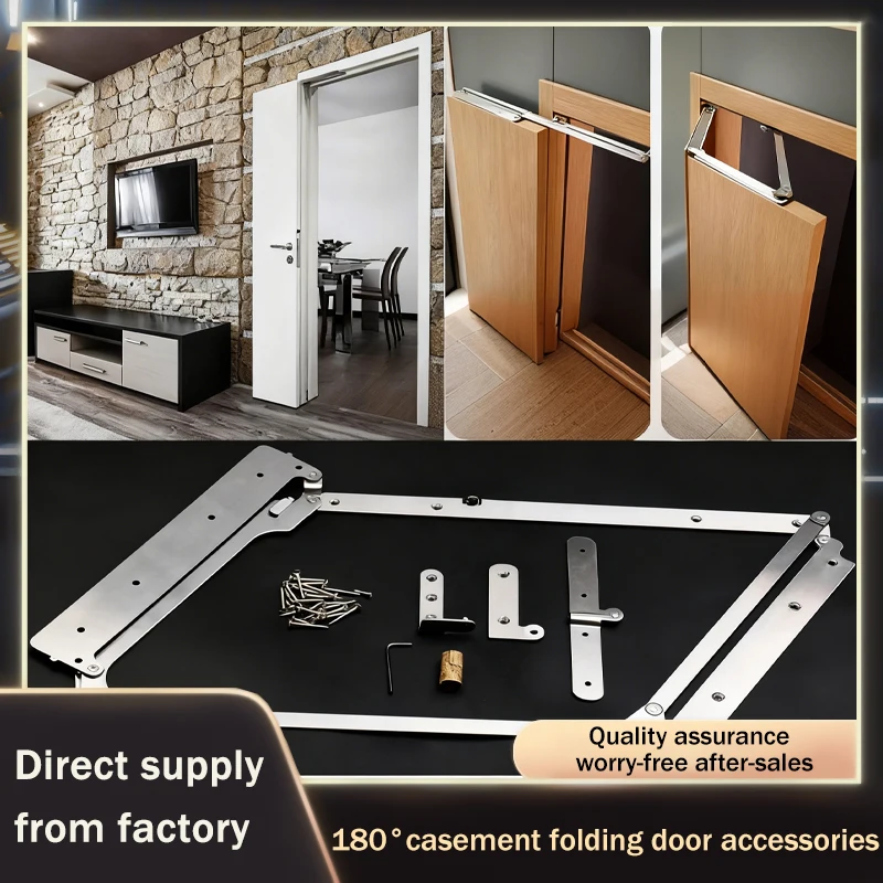 180 Degree Flat Fold Door Hardware No Bottom Track Space Saving Hinge System For Bedroom Bathroom Wooden Door Easy Install Kit