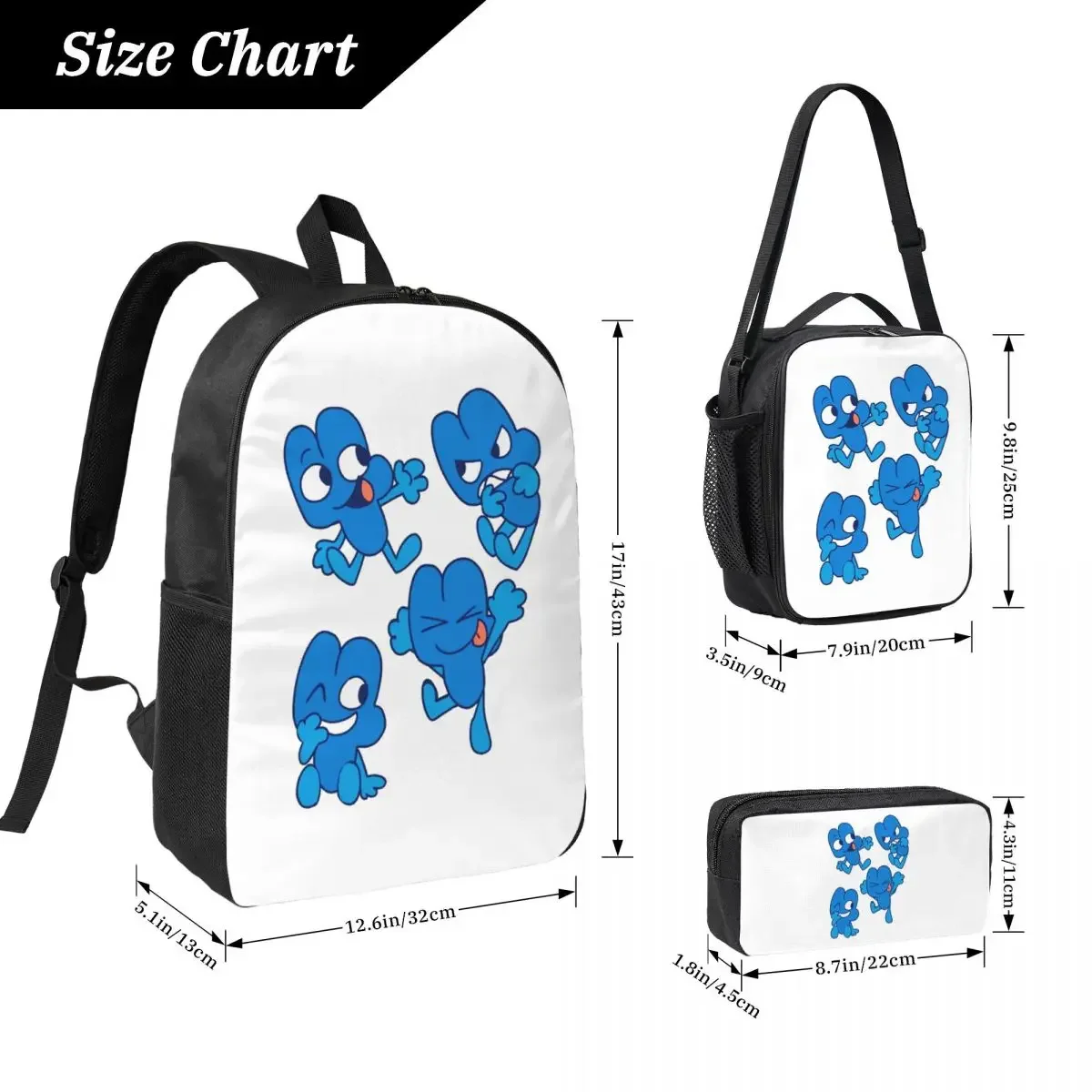 BFDI Four BFB Backpack Student Boys Girls BookBag School Bag Laptop Shoulder Bags 3ps Insulated Lunch Bag Pencil Case
