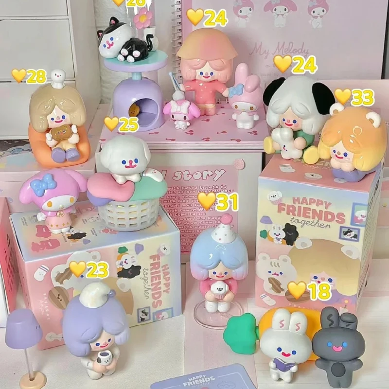 Caja Sorpresa con Figura Coleccionable de la Serie Rico Happy Friends, Caja Misteriosa, Modelo de Anime Kawaii, Muñeca Decorativa, Regalo para Niñas