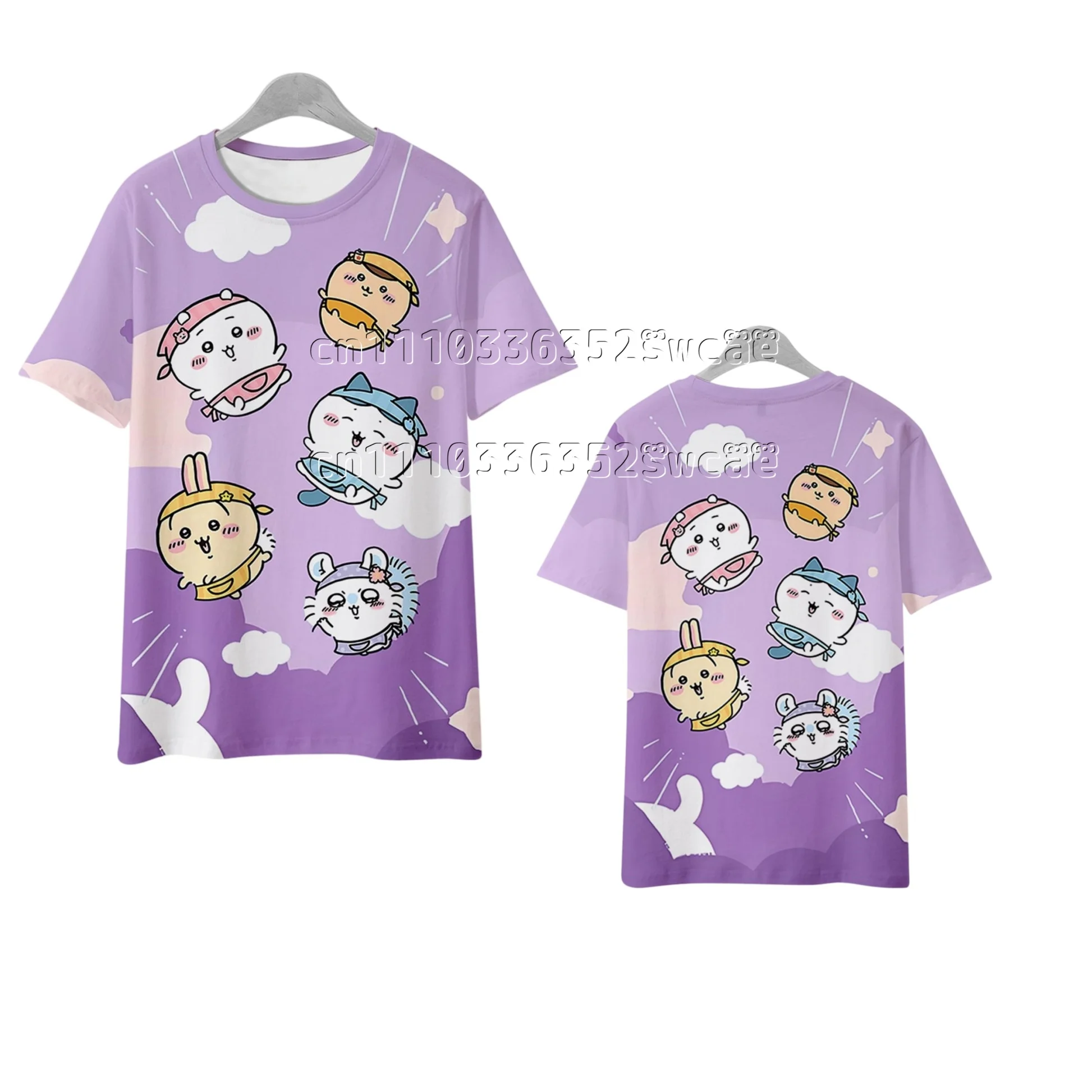 FamilyMatching Sommer Neue Chiikawa-Serie Anime T-Shirt Japanischer Niedlicher Charakter-Print Kurzarm Street Unisex T-Shirt – Detail 9