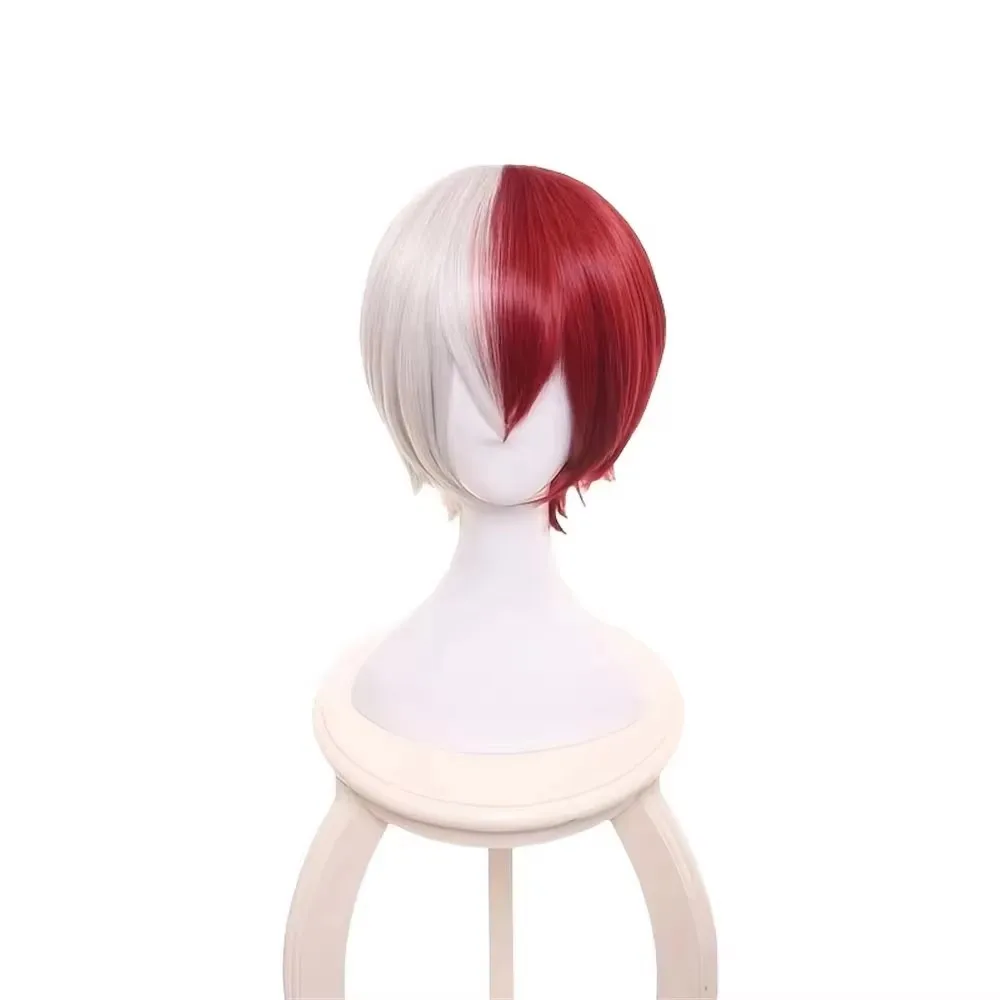 

Anime Cosplay Todoroki Shoto Wig Short Straight White Red Synthetic Hair Peluca For Frieren Festival Role Play Props