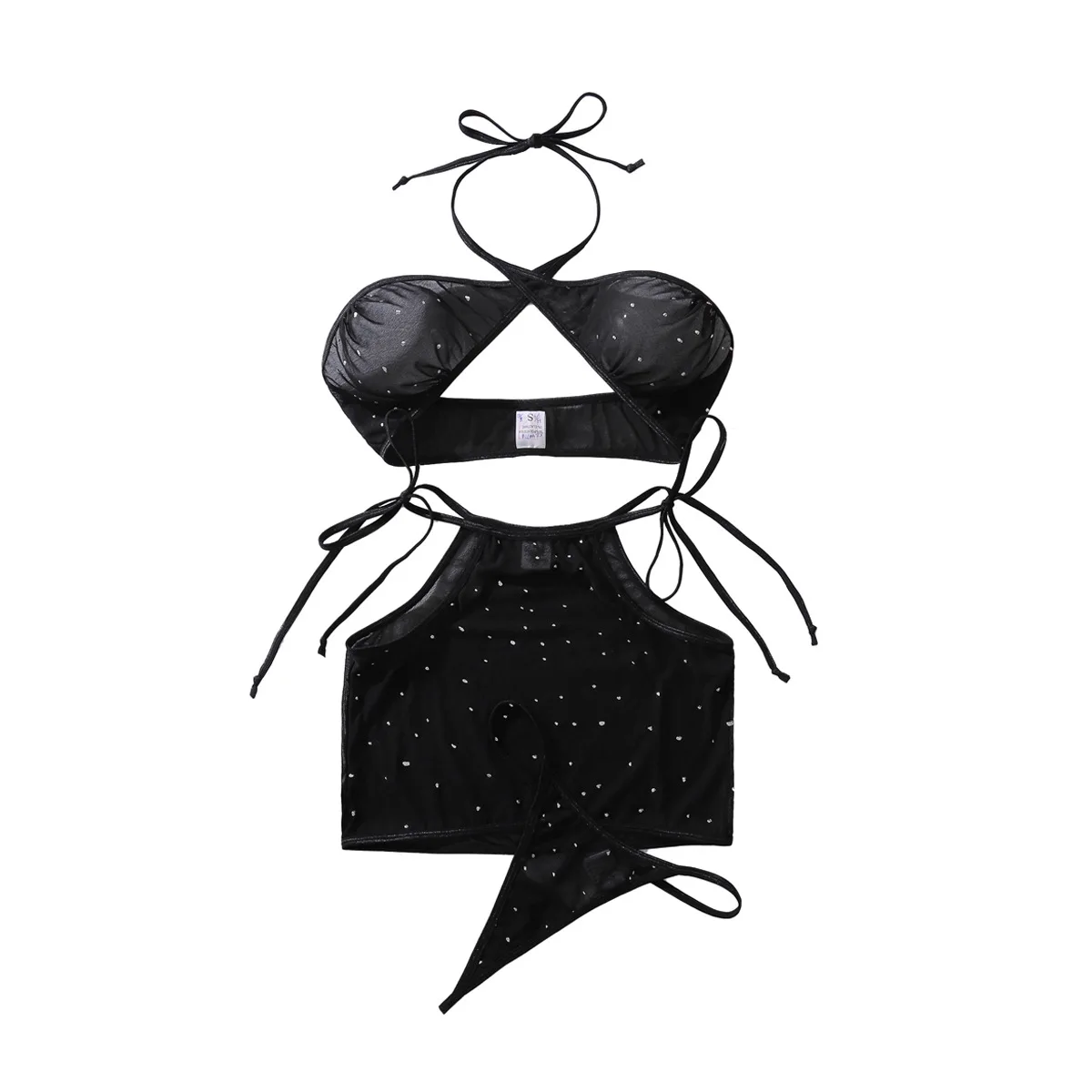 

Женское эротическое белье с лямкой через шею, сексуальное, с перекрестными бретелями и декором «Звездное сияние», элегантный комплект из трех предметов: бюстгальтер и трусики