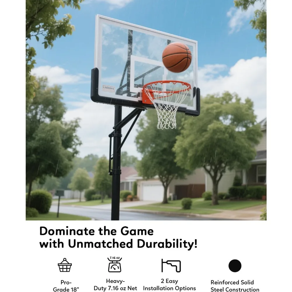 18" Heavy Duty Basketball Rim - Solid Steel Pro Hoop with Thick Net, Wall Mount & Replacement Kit