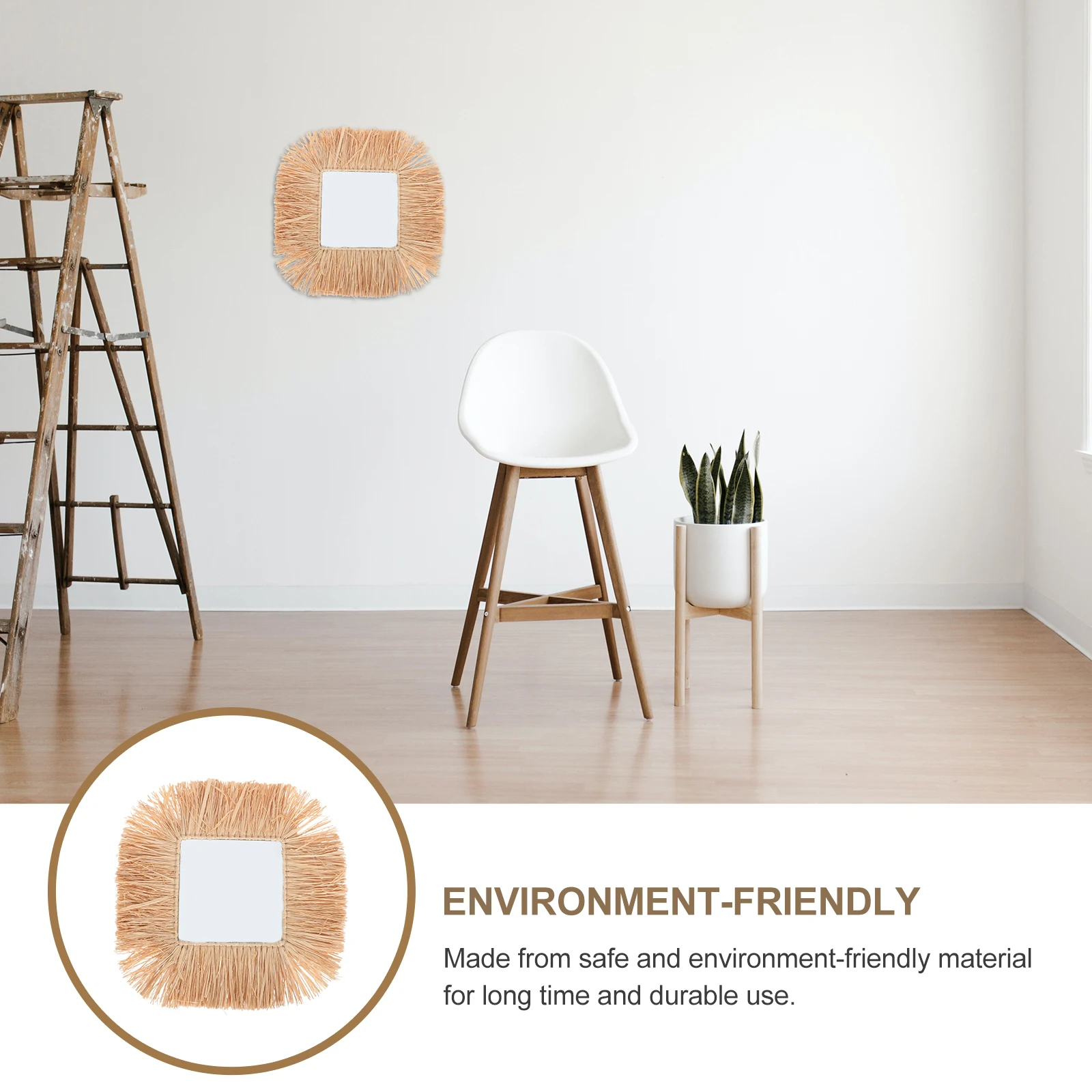 

Retro Vanity Decor Straw Wall Mirror Adornment Braid Bathroom Wall Adornment Mirror Home Piece