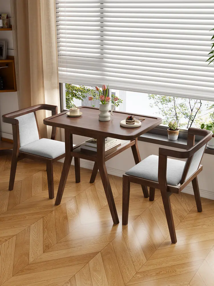 Solid Wood Balcony Table and Chair Combination, Small-sized Household Three Piece Set, Replacing Small Dining Table
