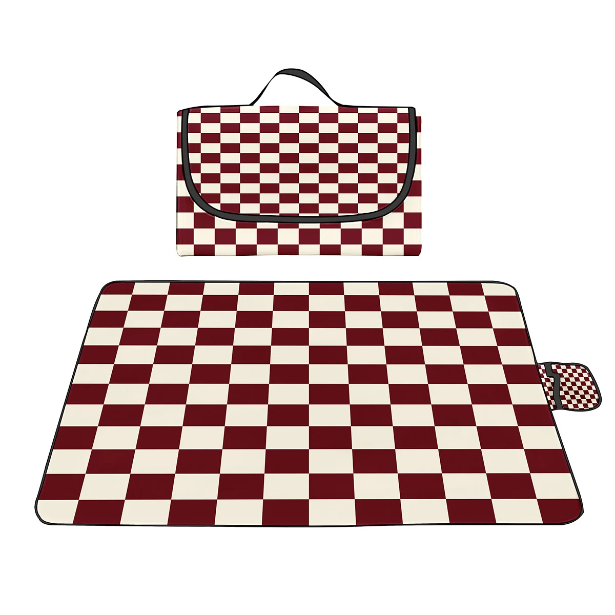 

Red Doodle Checkerboard Picnic Blankets Foldable Outdoor Camping Blanket Waterproof Sandproof Mat for Summer Beach,Park,Grass