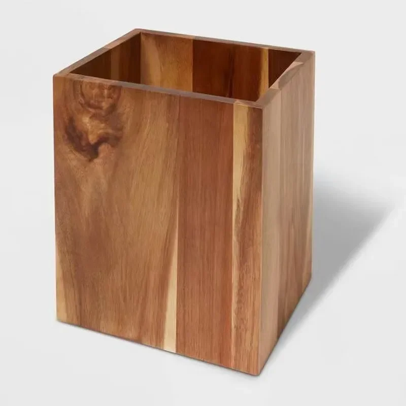 Solid Wood American Style Trash Can Creative Wooden Waste Bin for Hotel B&B Home Office Decorative Garbage Container