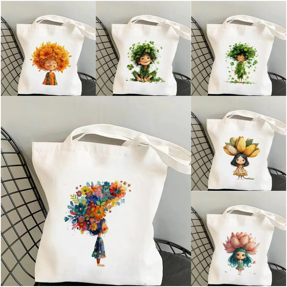 

Creative Spirit of Flower Girl Boy Print Canvas Shoulder Bag Spacious Tote Bag for Shopping Work School or Travel Eco Friendly