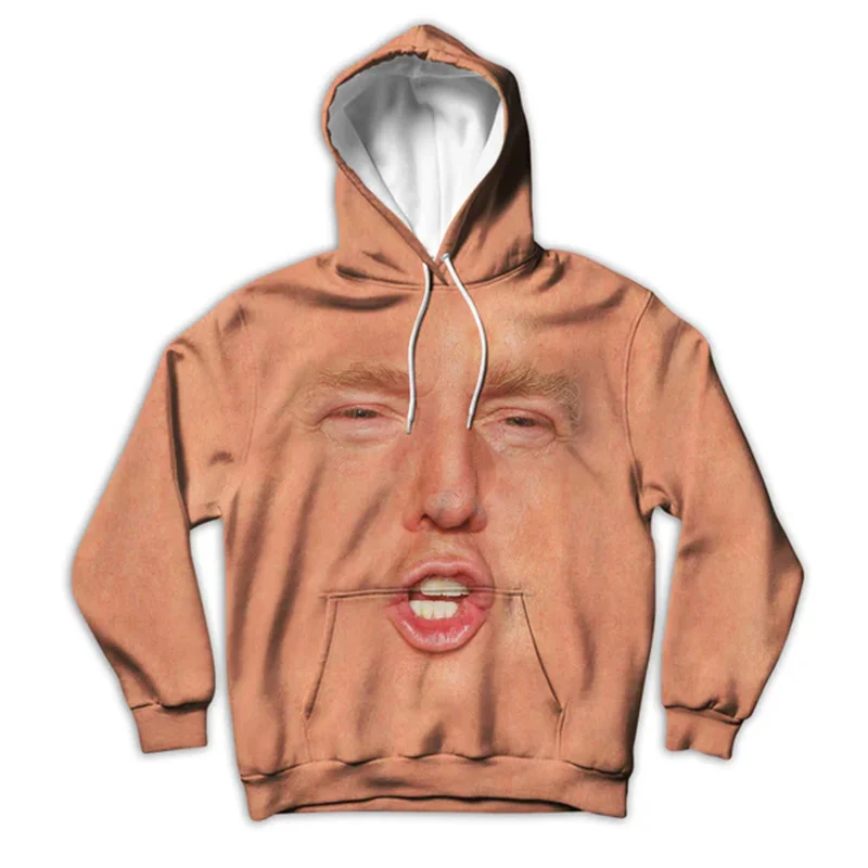 Donald Trump Funny Face Hoodie For Men Women Humour Graphic Full Print Pullover Top 2025 Fashion Trend Hip Hop Street Sweatshirt