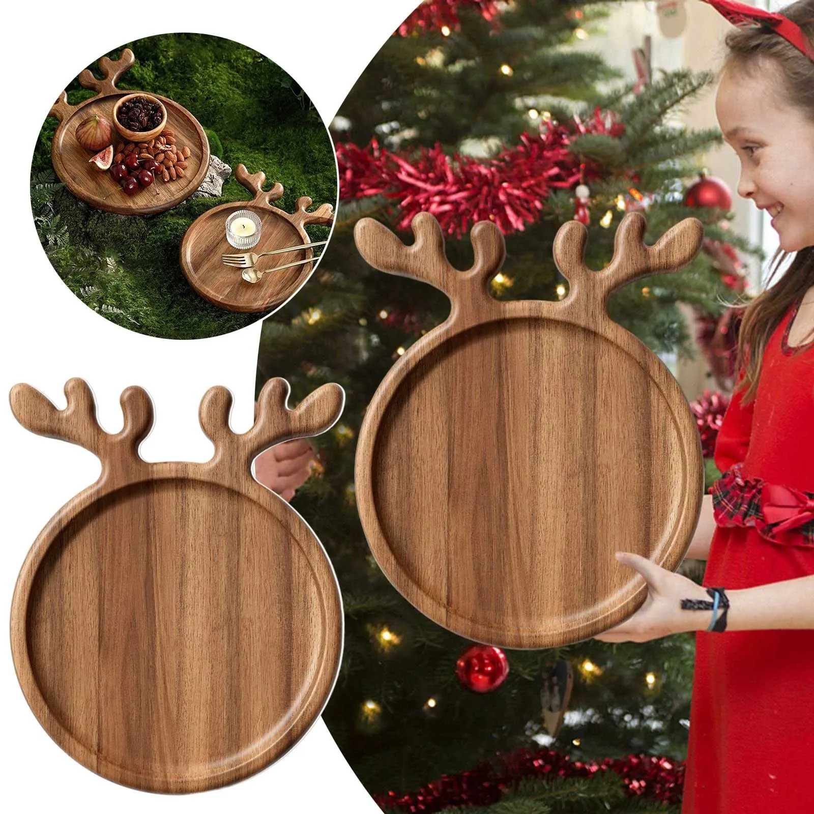 

Small Size Christmas Decoration Fruit Cutting Board Christmas Tray Afternoon Tea Tray Wooden Water Fruit Sheets For Baking 6