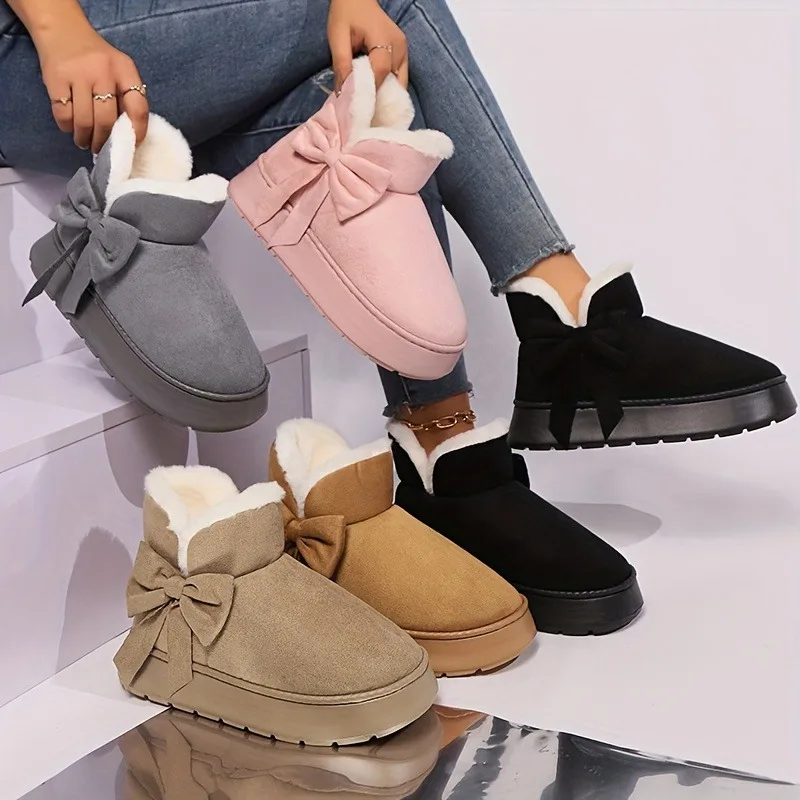 

High Quality New Warm Plush Lined Warm Boots, Casual Versatile Mid Length Boots Round Toe Comfortable College Style Plush Shoes