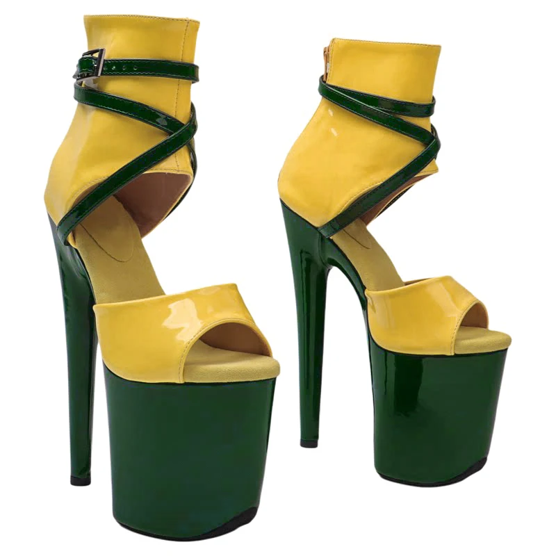Leecabe  20CM/8inches Patent Mix Color Upper  Fashion Trend Sexy Open Toe Platform High Heel Stripper Heels Pole Dance Boots