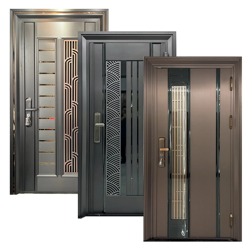 Luxury Aluminum Alloy Security Entrance Door with Anti-theft & Waterproof Features Modern Design for Outdoor Use