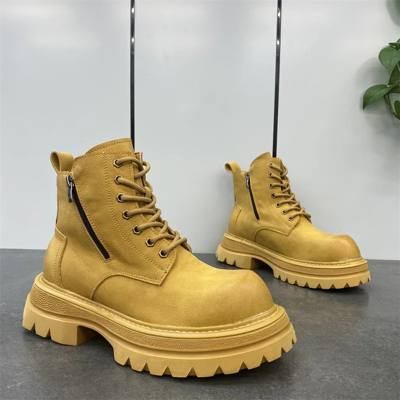 

Autumn Men Casual Platform Boots Lace Up Sneakers Plush Chunky Ankle Boots Outdoor High-top Sneakers Comfortable Zip Shoes Men