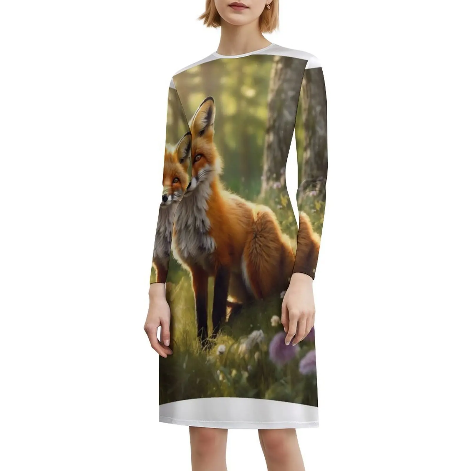 فستان حب مخفي من الثعلب مزين بالزهور للنساء للربيع والصيف فستان كاجوال للحفلات، زهور الثعلب المخفية، حيوانات الطبيعة #6