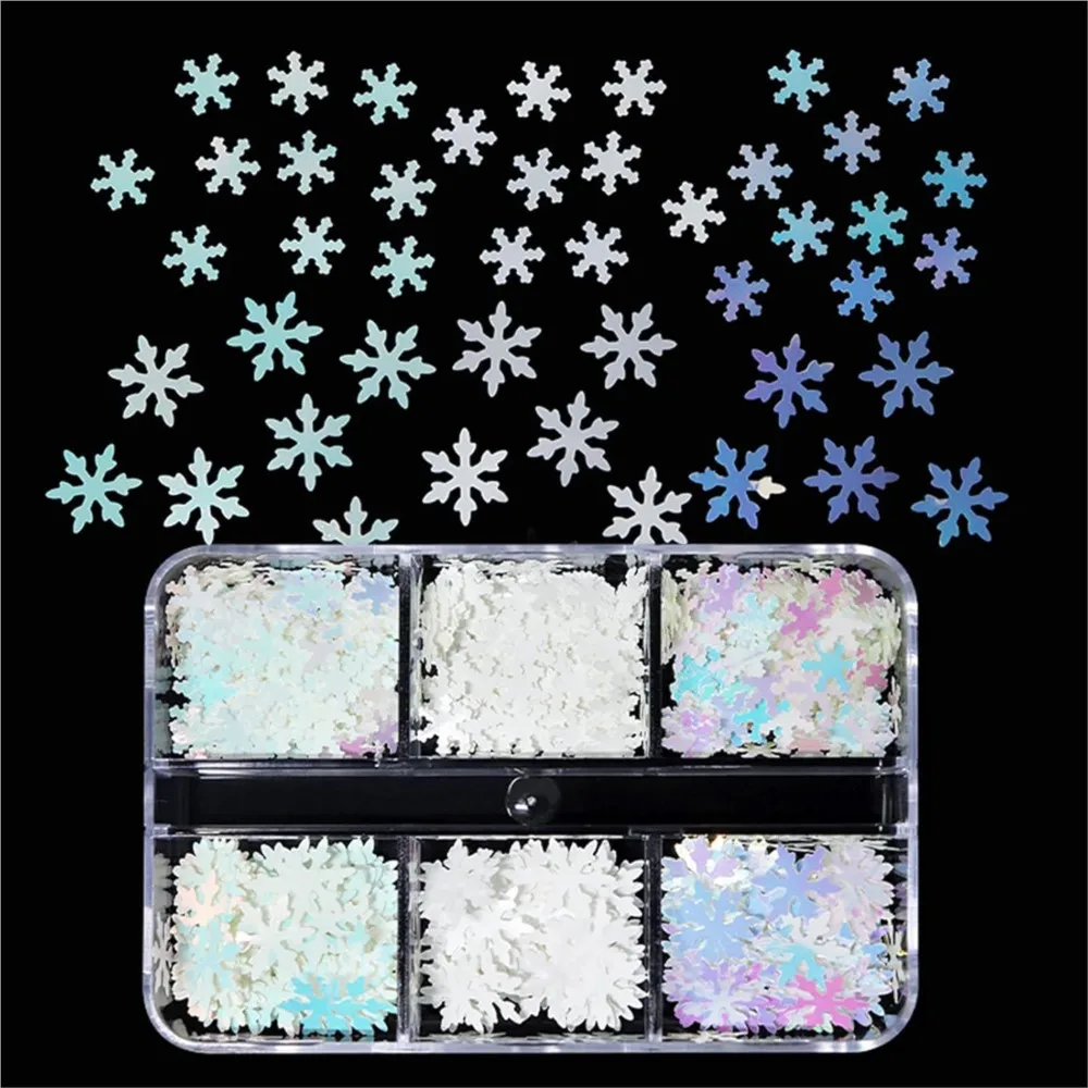 6-Gitter Laser Schneeflocke Weihnachten Nagel Glitzer Flocken holographische Schneeflocke Weihnachten Nail Art Dekoration Winter Maniküre Zubehör