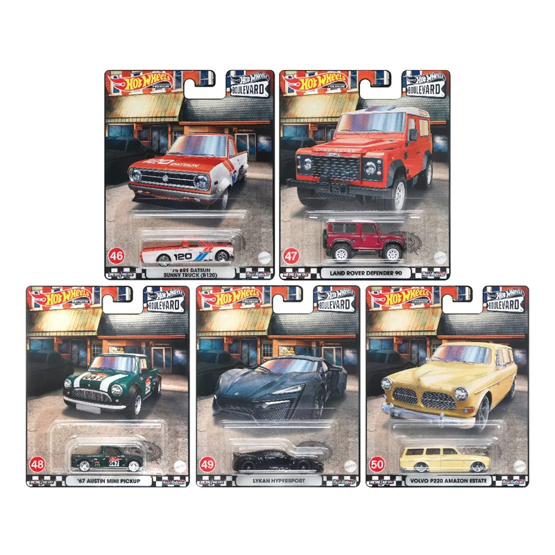 2022 Hot Wheels Boulevard 10 BRE Datsun Sunny Truck Land Rover Defender Austin Mini Pickup Lykan HyperSport Volvo Car Toy 46-50